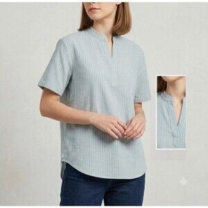 NWT Women Cotton Tunic XXL Stand Collar Top Lightweight Sea Green Wancafoke